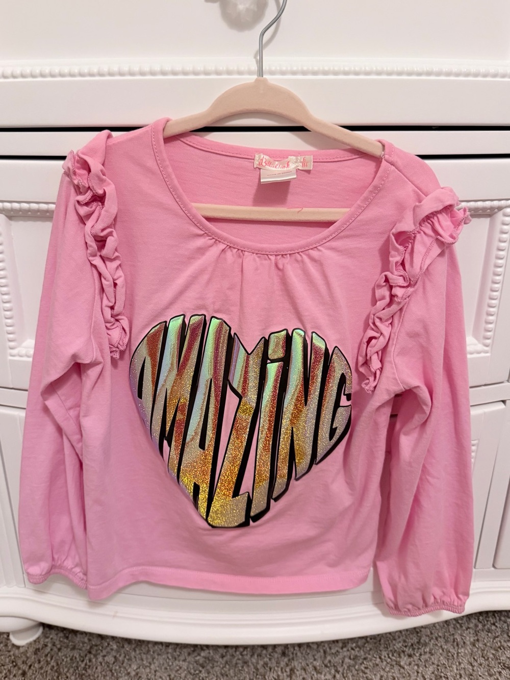 Billieblush 'Amazing' Heart Ruffle Long-Sleeve Top for Kids 6